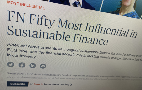 Adam Black recognised as one of the ‘Most Influential figures in Sustainable Finance’